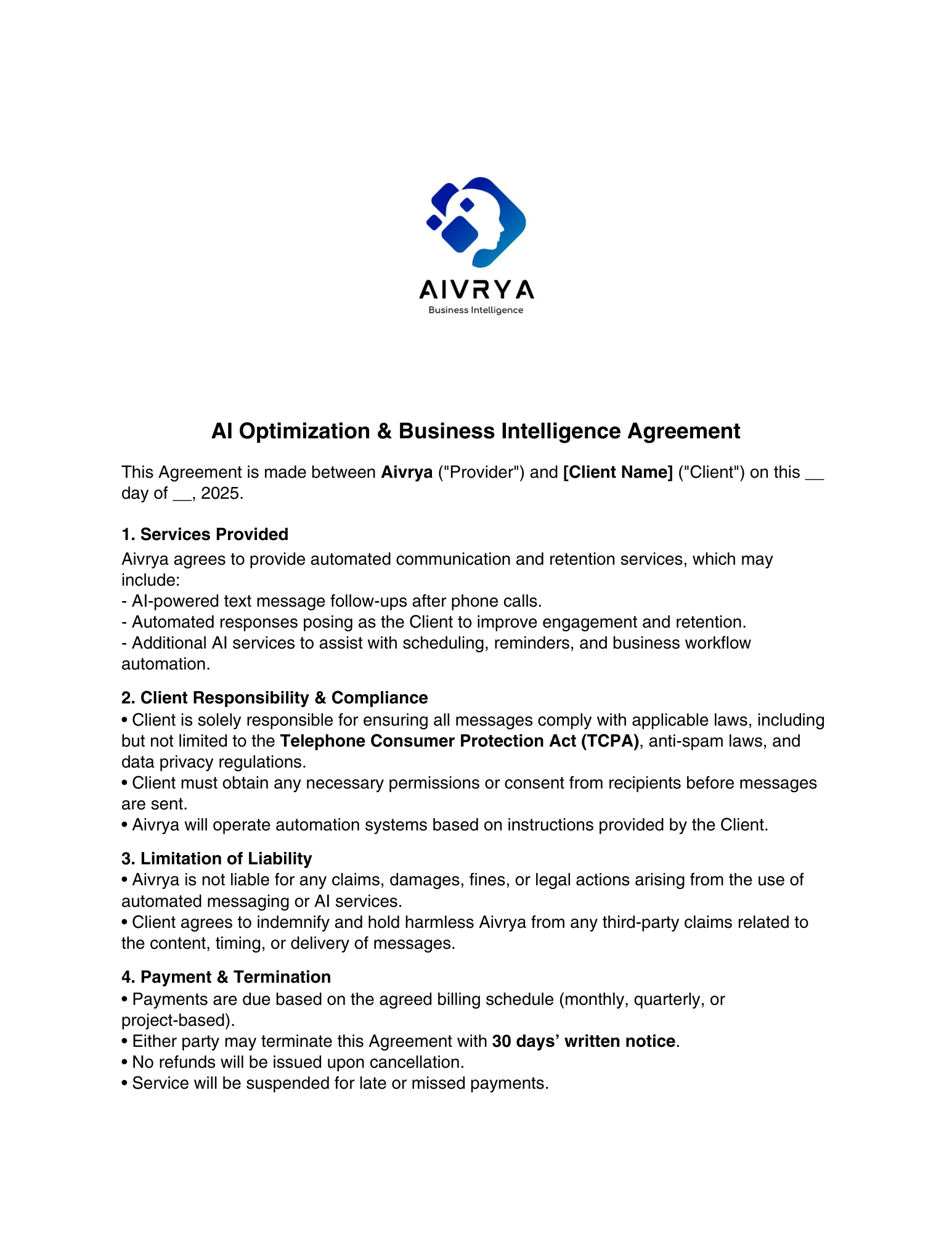 aivrya ai optimization business intelligence agreement leftsig.pdf